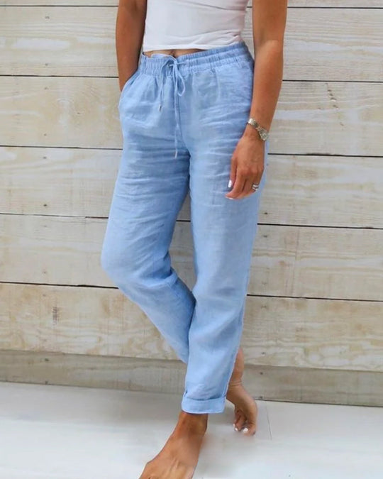 Aria Trousers in Cotton and Linen with an Elastic Waist