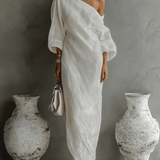 Aurora | Ivory One-Shoulder Flowing Maxi Dress
