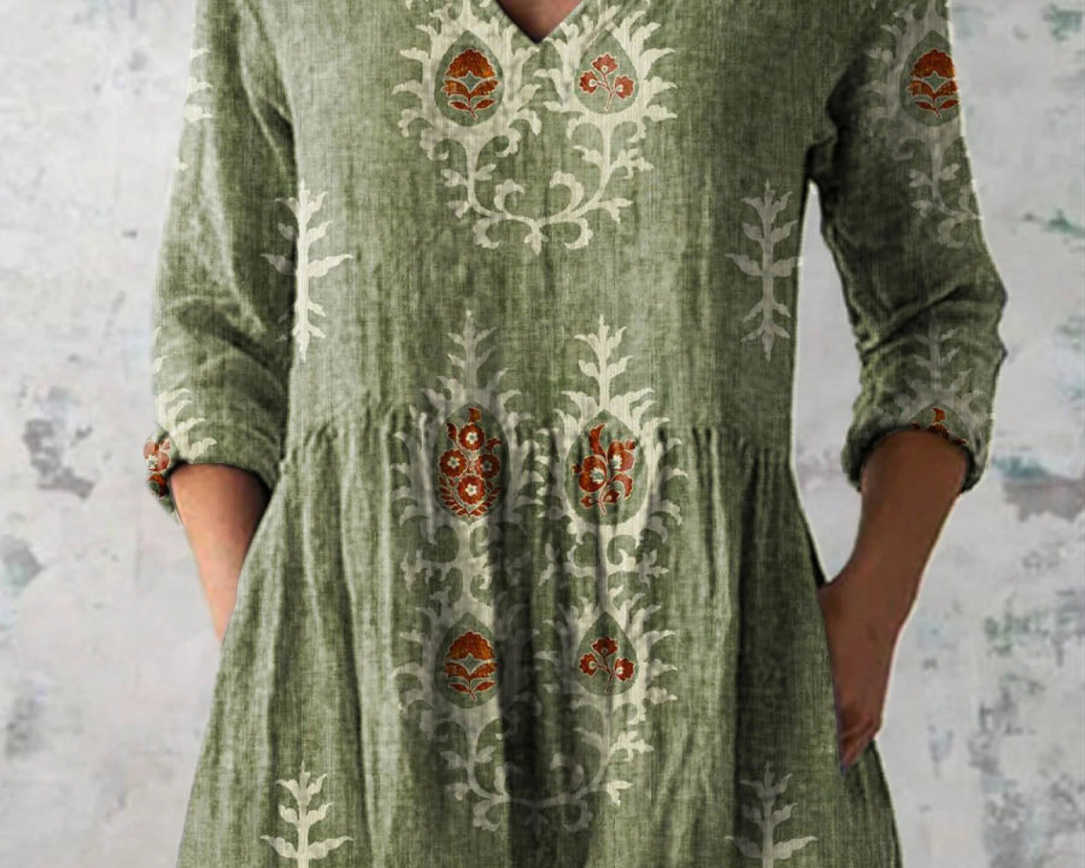 Elise | Soft Green Print V-Neck Blouse