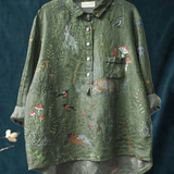 Rose | Casual Women's Blouse with Forest and Animal Motif