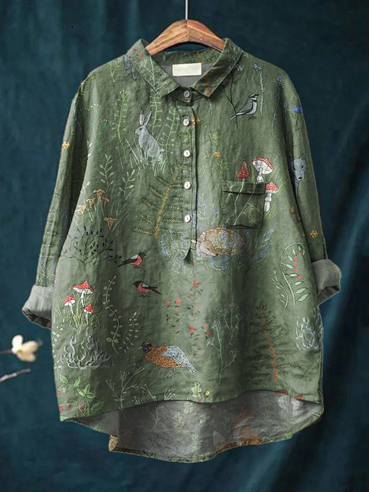 Rose | Casual Women's Blouse with Forest and Animal Motif