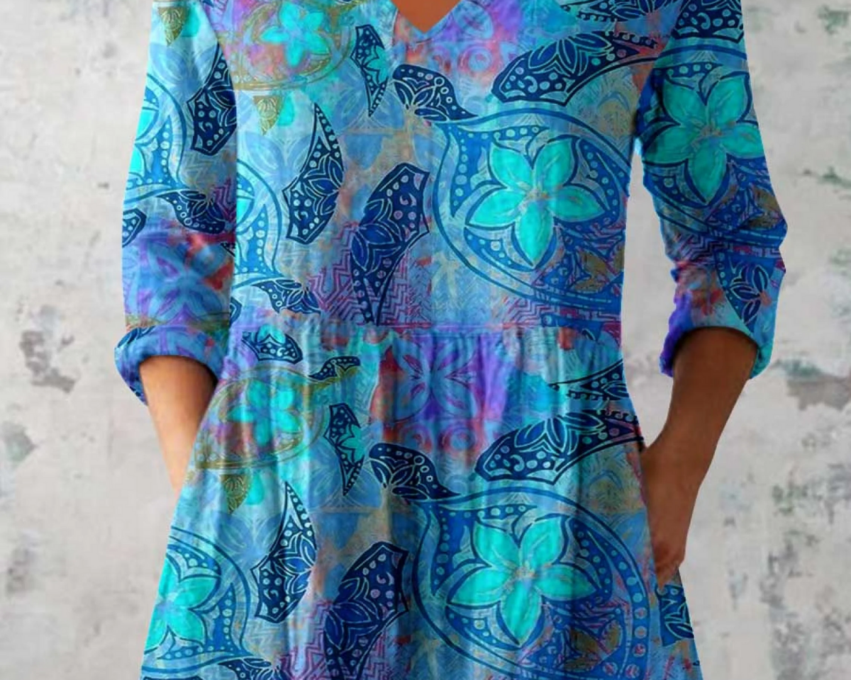 Juliette | Turquoise Floral V-Neck Blouse
