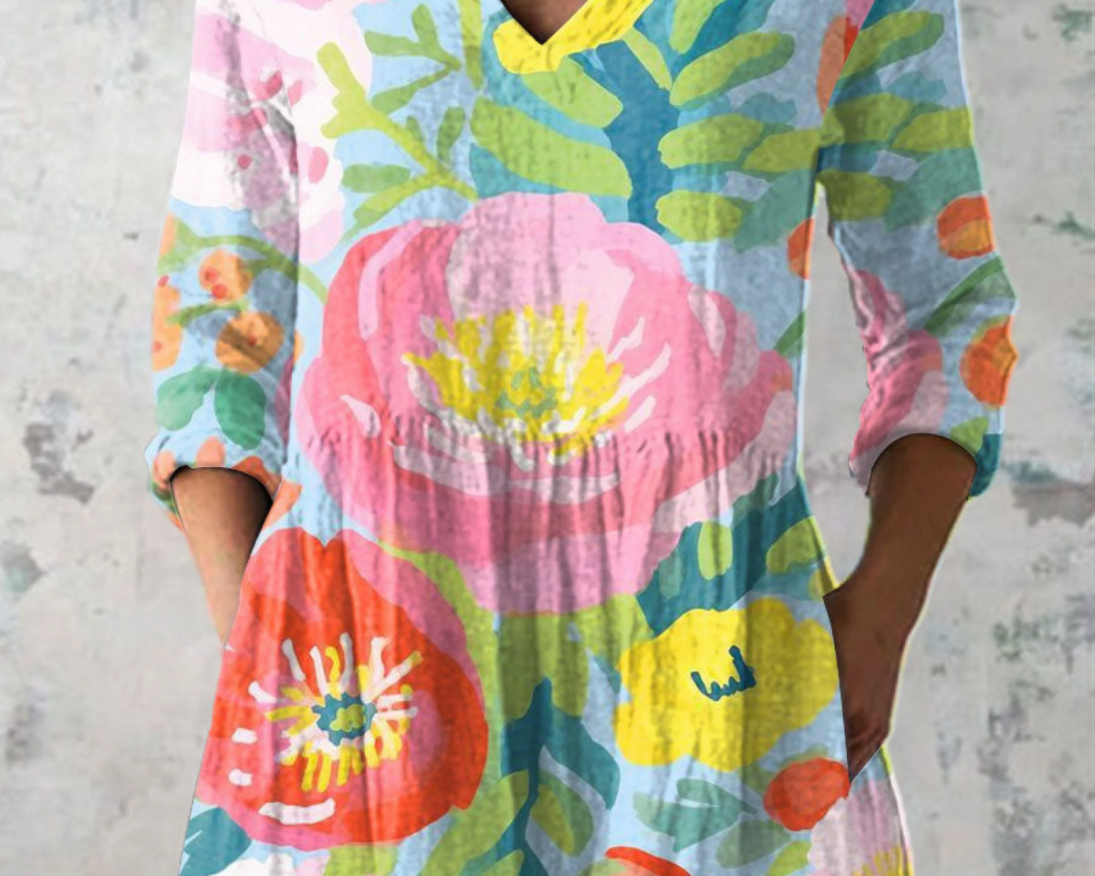Helene | Watercolour Floral V-Neck Blouse