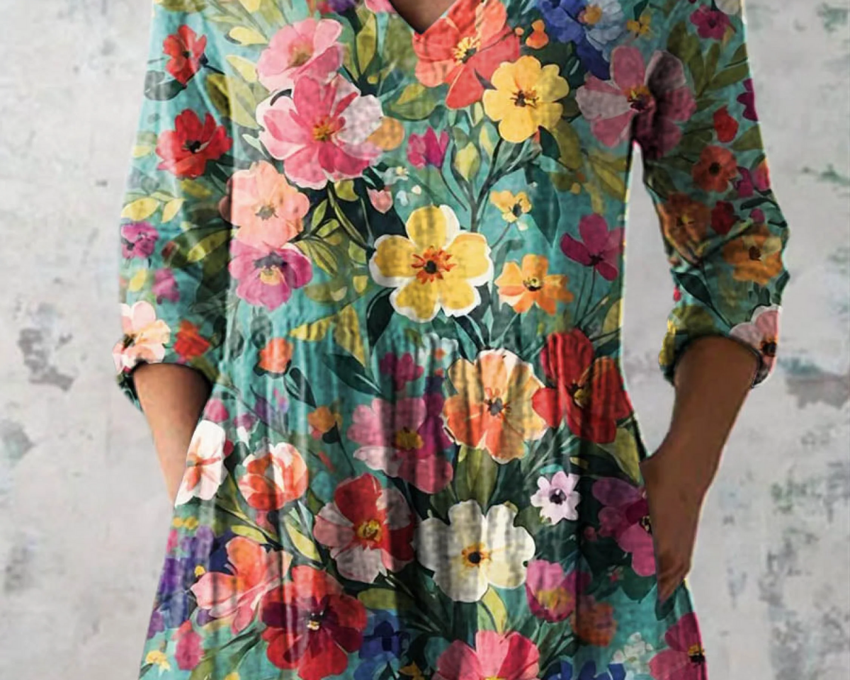 Nora | Bright Floral V-Neck Blouse