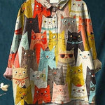 Paula | Casual Women's Blouse with Artistic Cat Print