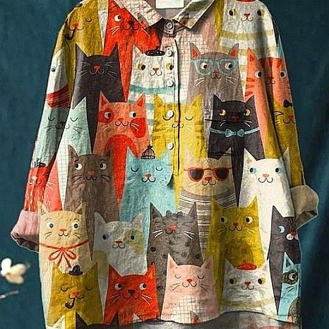 Paula | Casual Women's Blouse with Artistic Cat Print