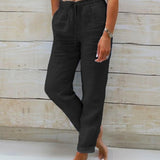 Aria Trousers in Cotton and Linen with an Elastic Waist