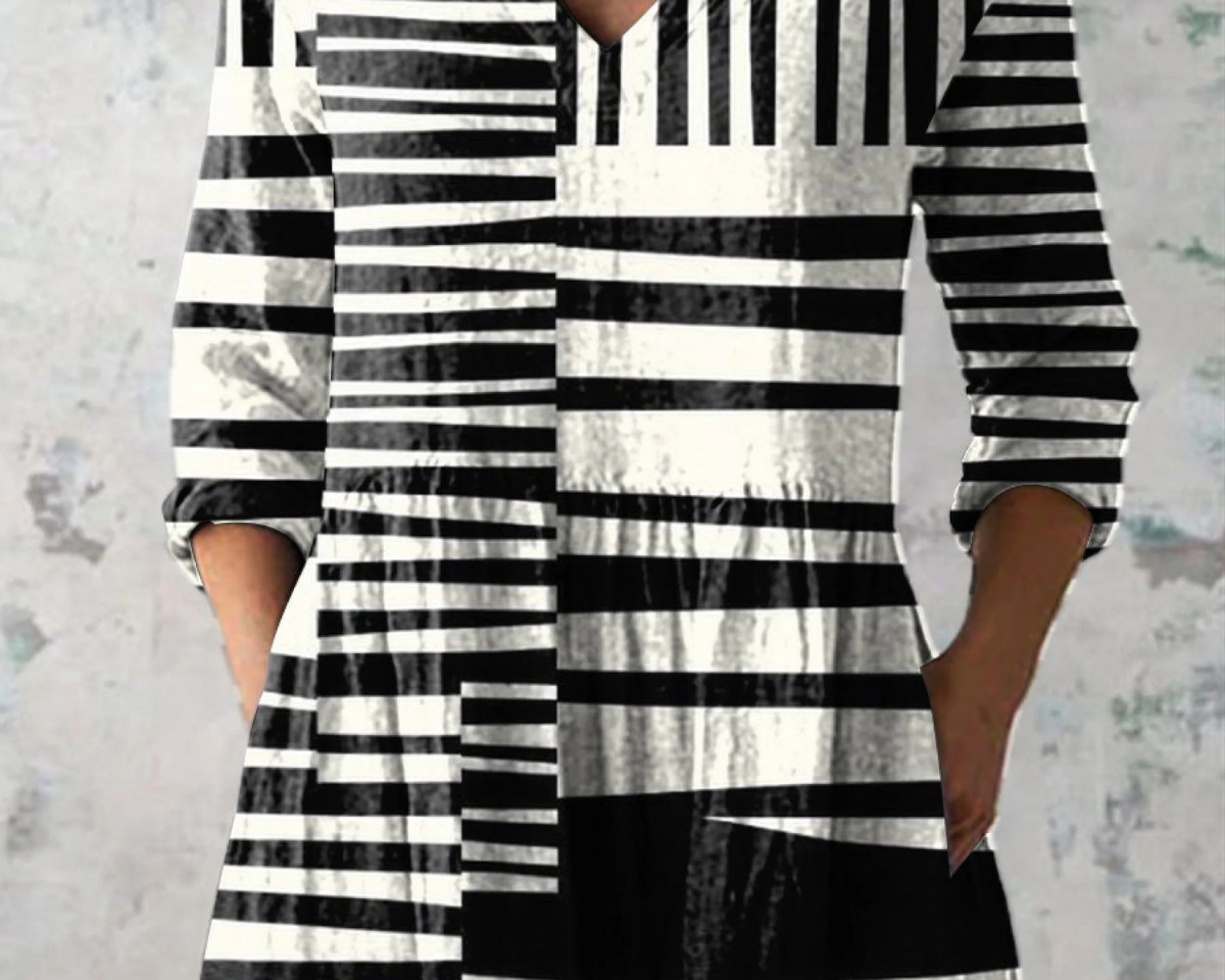 Sophie | Monochrome Stripe V-Neck Blouse