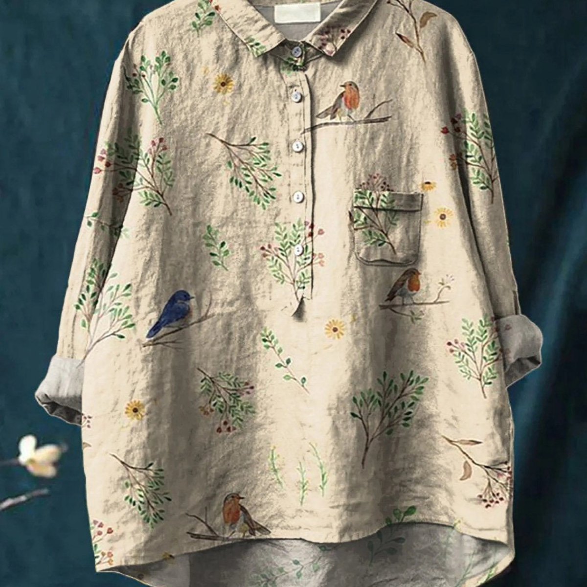 Lotte | Casual Women's Blouse with Branch and Robin Print
