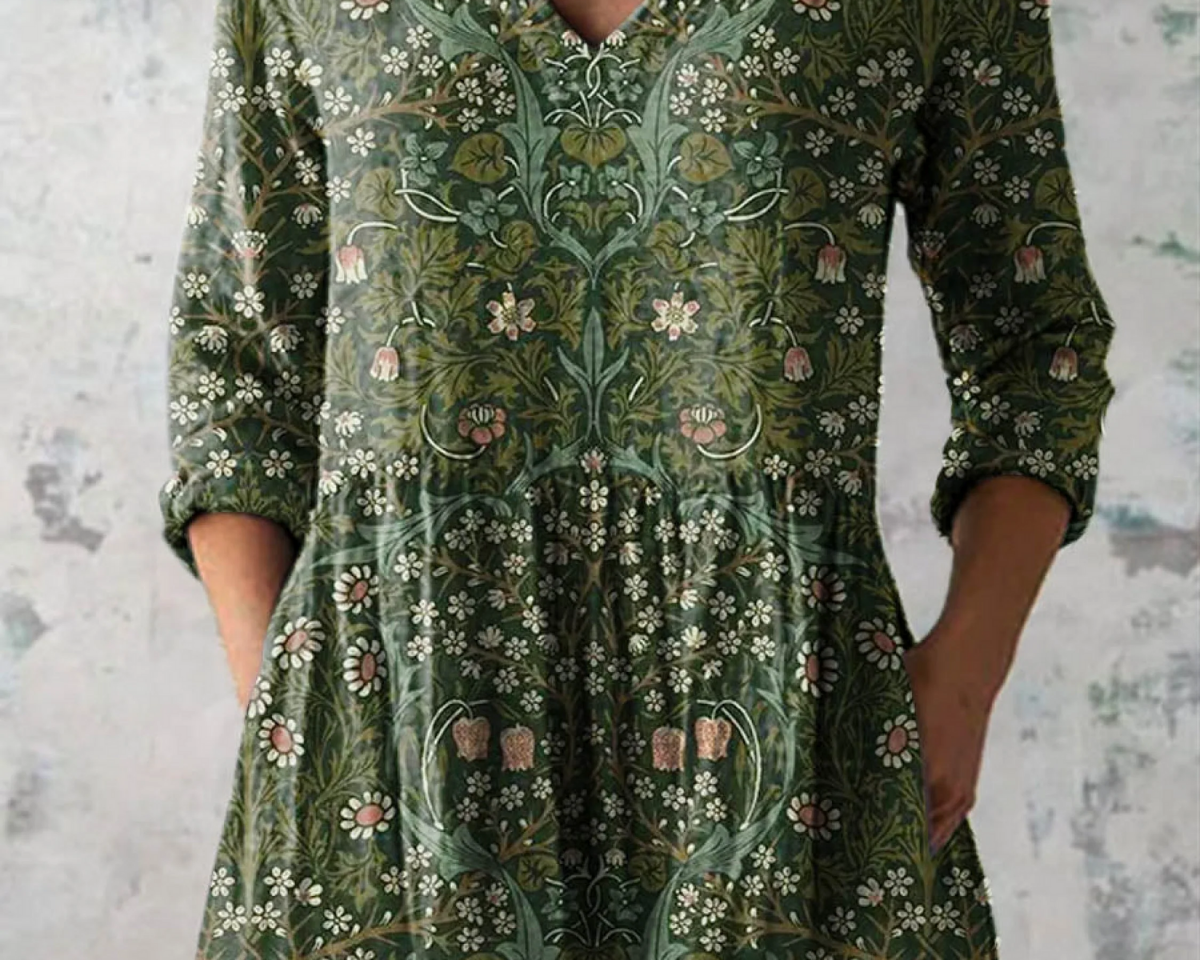 Julie | Sage Print V-Neck Blouse