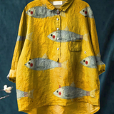 Martha | Casual T-Shirt with Vintage Fish Art