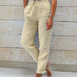 Aria Trousers in Cotton and Linen with an Elastic Waist