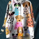 Ida | Casual Blouse with Colourful Cartoon Dog