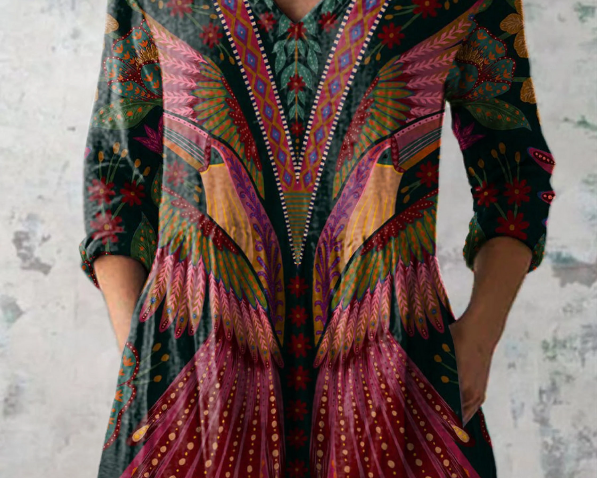 Manon | Deep Red Print V-Neck Blouse