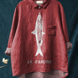 Rose | Casual T-Shirt with Sardine Print