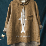 Rose | Casual T-Shirt with Sardine Print