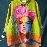 Martha | Casual T-Shirt with Frida Portrait in Oil Print