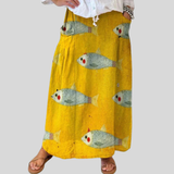 Ladies Vintage Fish Art Print Linen Skirt