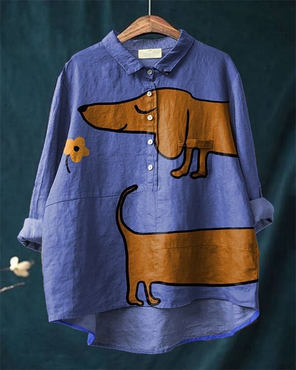 Ida | Casual Blouse with Artistic Dachshund Print