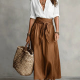 Boho High Waist Linen Maxi Skirt with Tie Waist