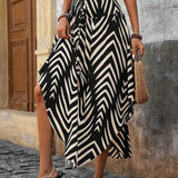 Boho High Waist Maxi Skirt with Paisley Print and Asymmetric Hem