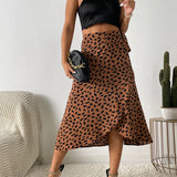 Bold High Waist Leopard Print Midi Skirt with Tie Waist