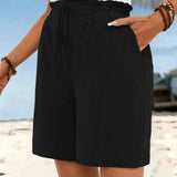 Casual Linen Shorts with Elasticated Drawstring Waist and Pockets