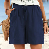 Casual Linen Shorts with Elasticated Drawstring Waist and Pockets
