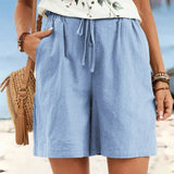 Casual Linen Shorts with Elasticated Drawstring Waist and Pockets