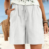 Casual Linen Shorts with Elasticated Drawstring Waist and Pockets