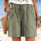 Casual Linen Shorts with Elasticated Drawstring Waist and Pockets