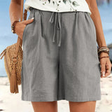 Casual Linen Shorts with Elasticated Drawstring Waist and Pockets