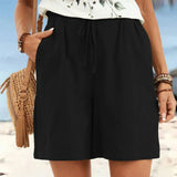 Casual Linen Shorts with Elasticated Drawstring Waist and Pockets