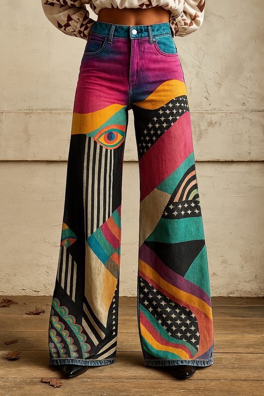 Sophia | Stylish Wide-Leg Graphic Trousers