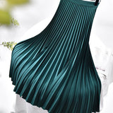 Elegant High Waist Pleated Midi Skirt with Elasticated Waistband