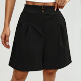 High Waist Pleated Shorts with Double Button Detail