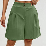 High Waist Pleated Shorts with Double Button Detail