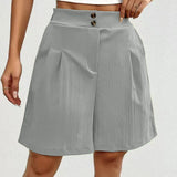 High Waist Pleated Shorts with Double Button Detail