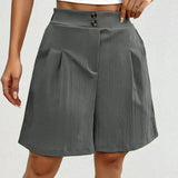 High Waist Pleated Shorts with Double Button Detail