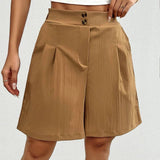 High Waist Pleated Shorts with Double Button Detail