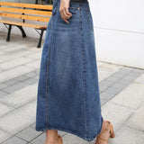 Long Denim Skirt | A-Line & High Waist