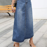Long Denim Skirt | A-Line & High Waist