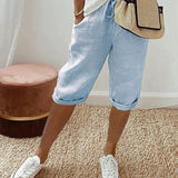 Relaxed Linen Cropped Trousers with Elasticated Waist and Drawstring