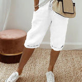 Relaxed Linen Cropped Trousers with Elasticated Waist and Drawstring