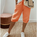 Relaxed Linen Cropped Trousers with Elasticated Waist and Drawstring