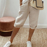 Relaxed Linen Cropped Trousers with Elasticated Waist and Drawstring