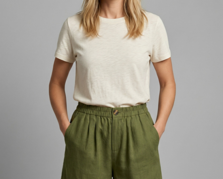 Relaxed Linen Shorts with Elasticated Waist and Side Pockets