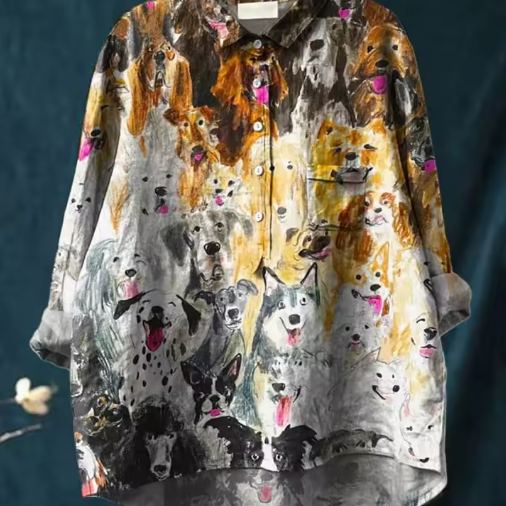 Sophie | Relaxed Blouse with Artistic Dog Print