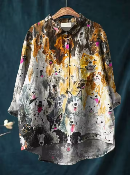 Sophie | Relaxed Blouse with Artistic Dog Print