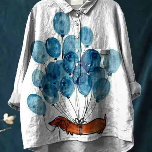 Ida | Casual Blouse with Artistic Balloon and Dog Print